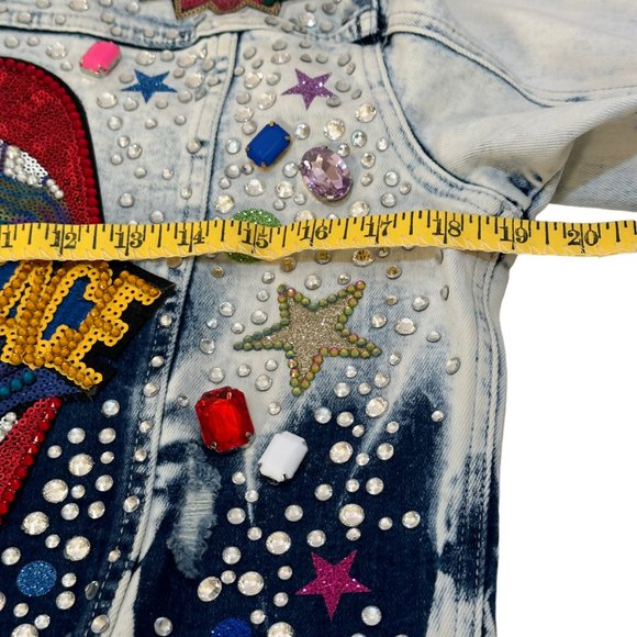 (H-223) Distressed Denim Jean Jacket Size S - Picture 14 of 16